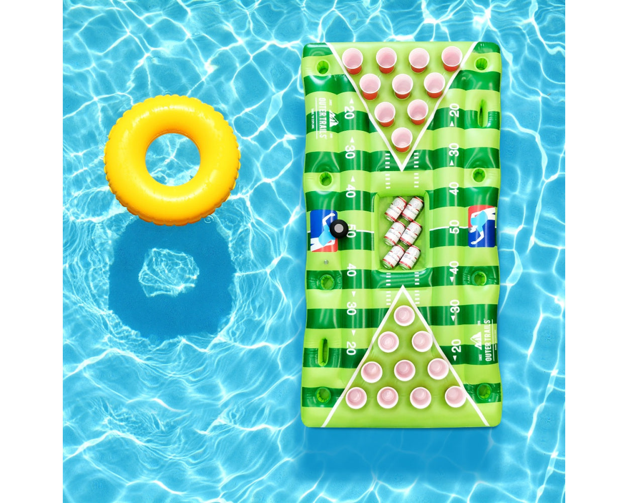 Outer Trails Inflatable Beer Pong Table and Pool Float with WiFi Speaker, 4 Ping Pong Balls, and Detachable Cooler Cover