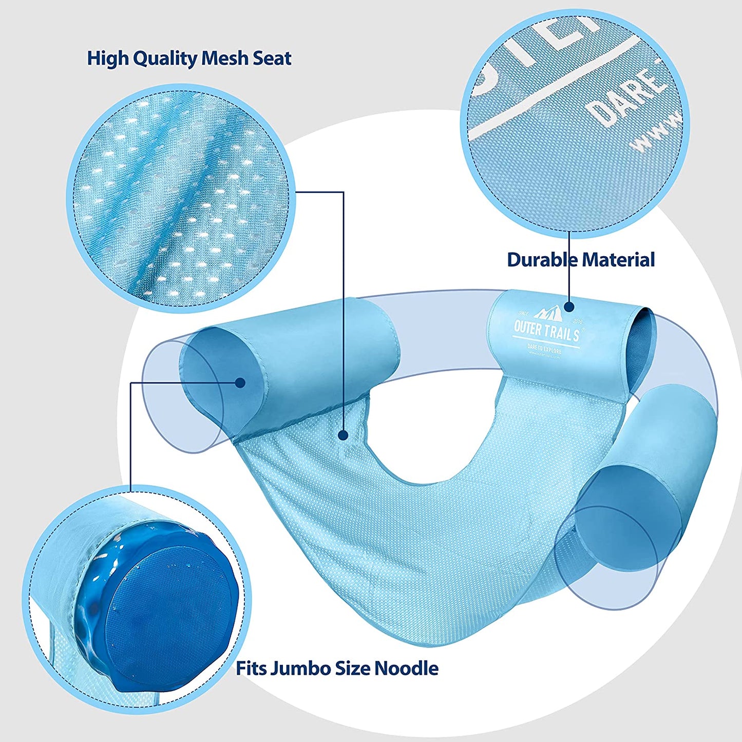 Outer Trails JUMBO Sling Mesh Chair For Pool Noodles - Light and Dark Blue