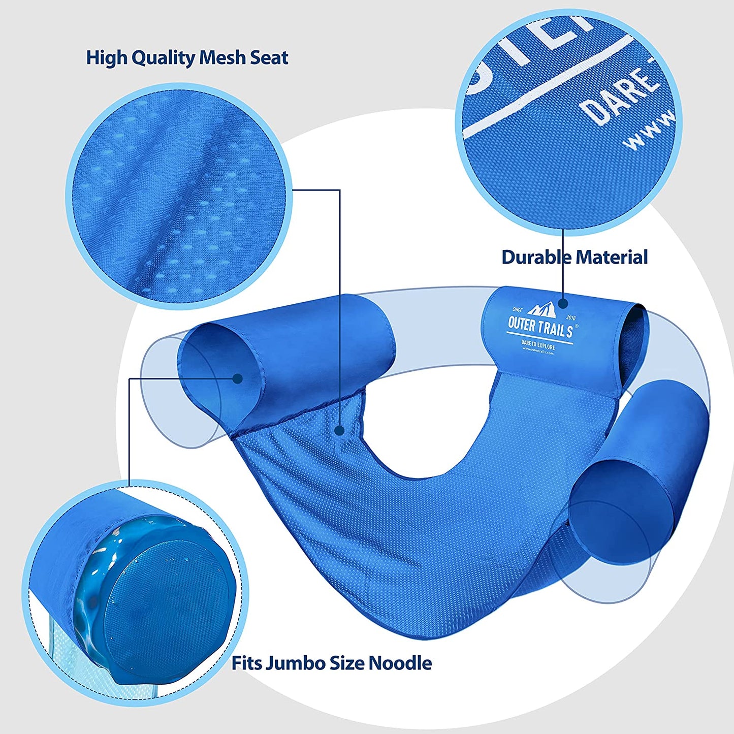 Outer Trails JUMBO Sling Mesh Chair For Pool Noodles - Light and Dark Blue