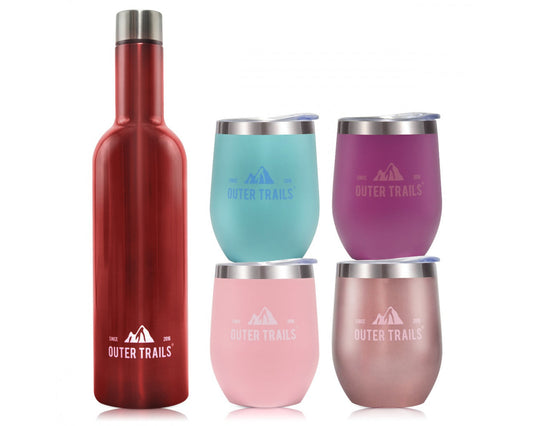 Outer Trails Insulated Tumbler Wine Set - 4 Cups and Wine Bottle