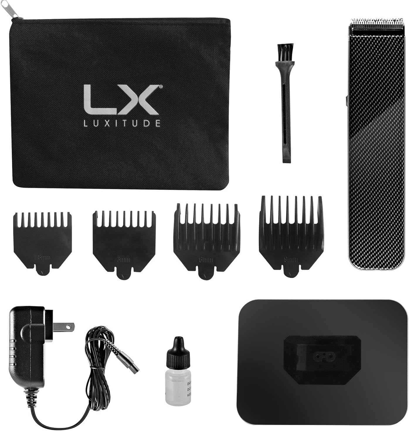 Luxitude Precision Hair Trimmer Groomer Men 4 Attachment Cordless Travel Case - Grey