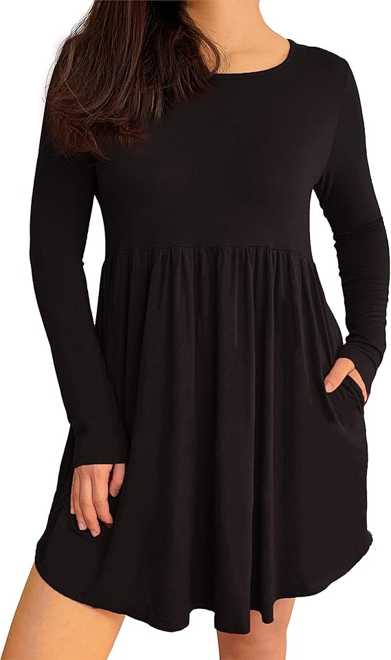 3KB Women’s Swing Tunic Dress with Pockets, Many Sizes, & Colors