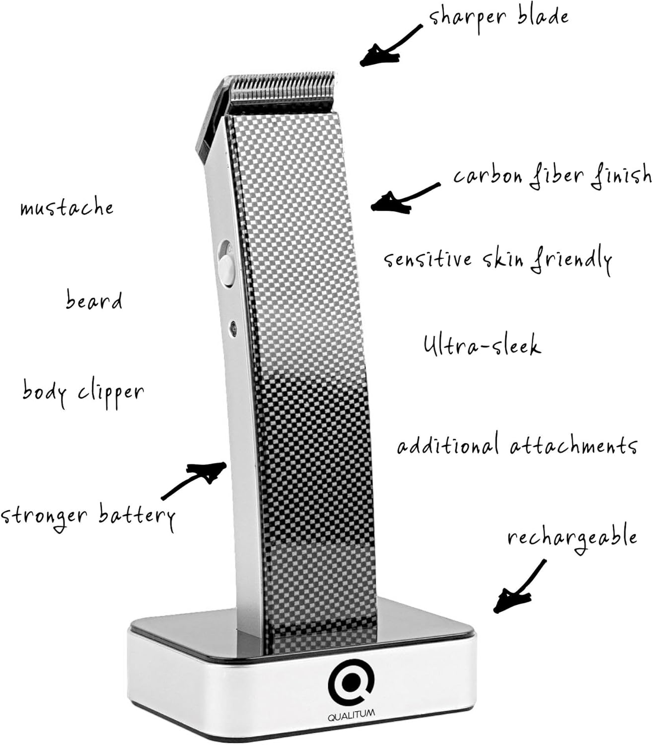 Luxitude Precision Hair Trimmer Groomer Men 4 Attachment Cordless Travel Case - Grey