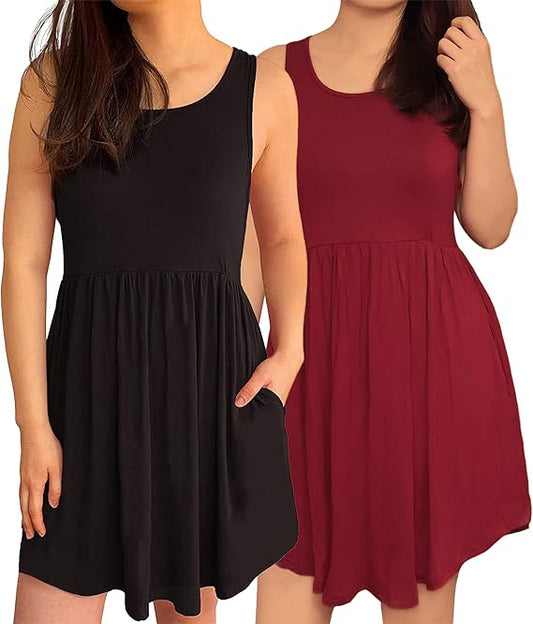 3KB Women’s Swing Tunic Dress with Pockets, Many Sizes, & Colors