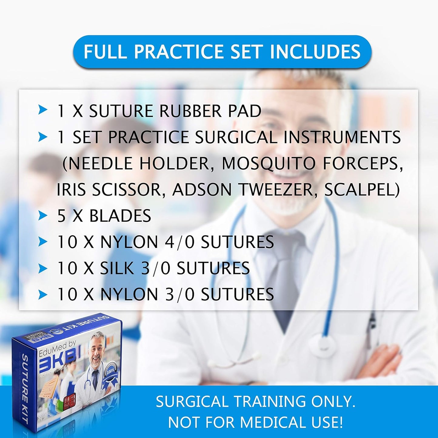 EduMed Practice Suture Kit, Medical & Veterinary Surgical Training Kits