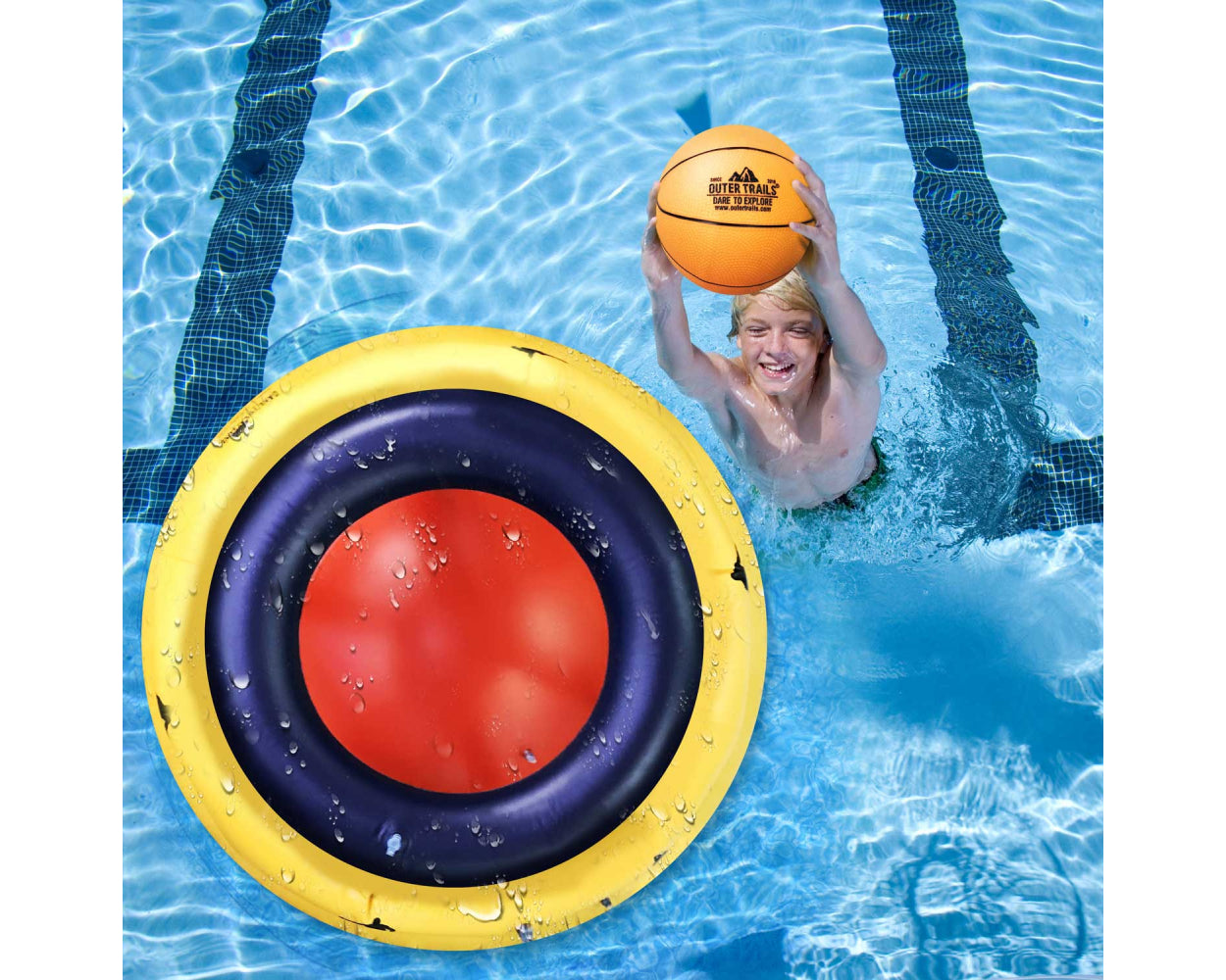 24 Red, White and Blue Water Sports Swimming Pool Floating Basketball Game