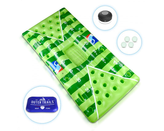 Outer Trails Inflatable Beer Pong Table and Pool Float with WiFi Speaker, 4 Ping Pong Balls, and Detachable Cooler Cover